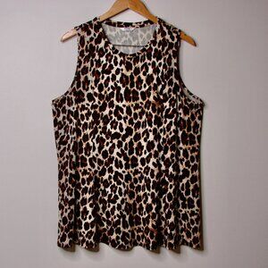 Leopard Print Sleeveless Tank Top Animal Print Flowy Tunic Brown Black Size 1X